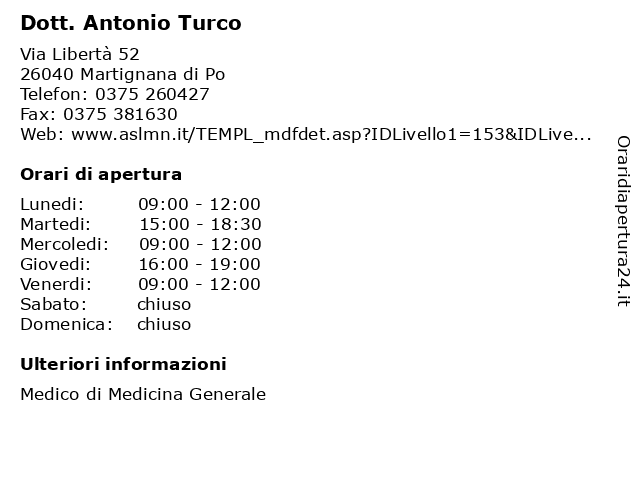 Dott. Antonio Turco a Martignana di Po: indirizzo e orari di apertura