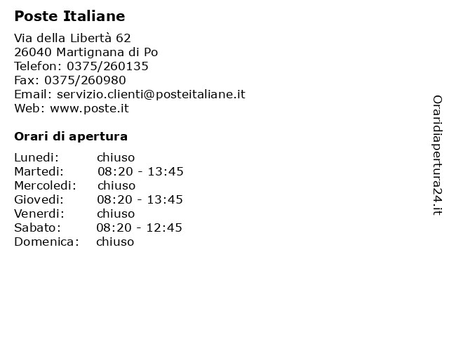 Poste Italiane a Martignana di Po: indirizzo e orari di apertura