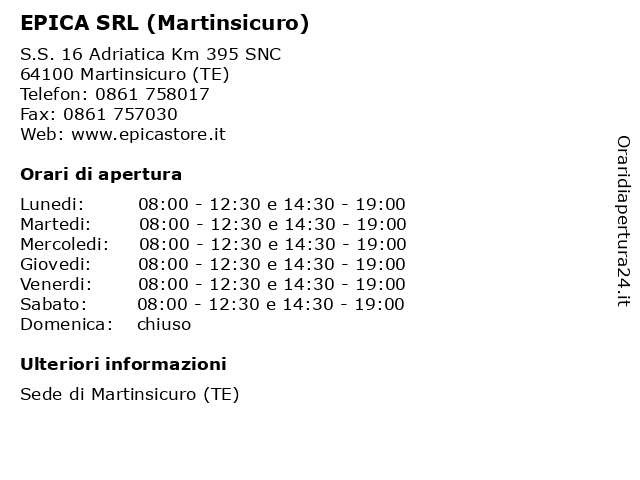 EPICA SRL (Martinsicuro) a Martinsicuro (TE): indirizzo e orari di apertura