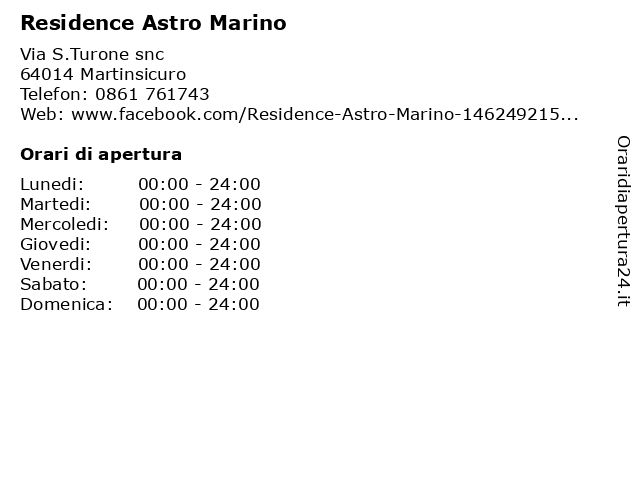 Residence Astro Marino a Martinsicuro: indirizzo e orari di apertura