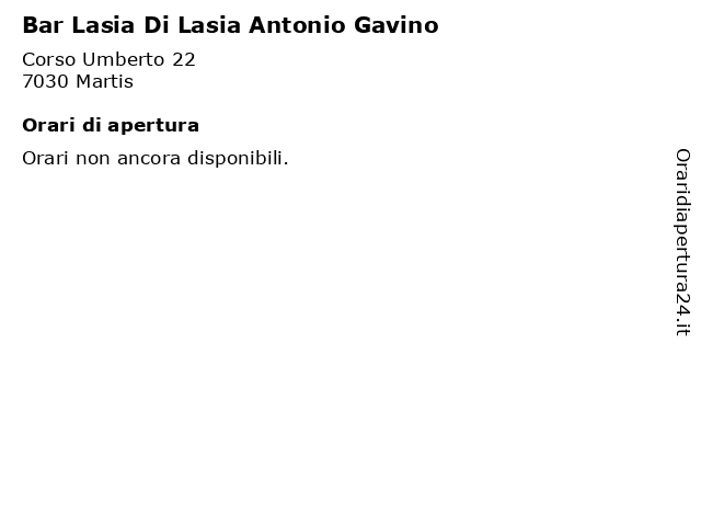 Bar Lasia Di Lasia Antonio Gavino a Martis: indirizzo e orari di apertura