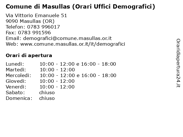 Comune di Masullas (Orari Uffici ) a Masullas (OR): indirizzo e orari di apertura