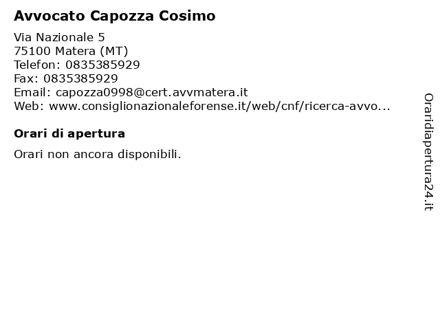Avvocato Capozza Cosimo a Matera (MT): indirizzo e orari di apertura