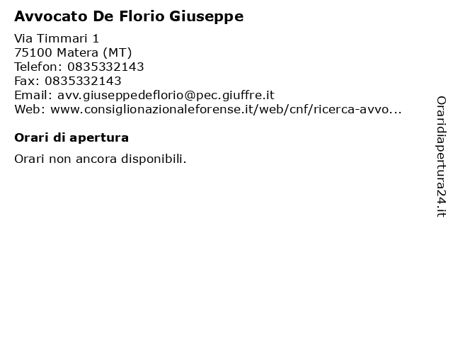 Avvocato De Florio Giuseppe a Matera (MT): indirizzo e orari di apertura