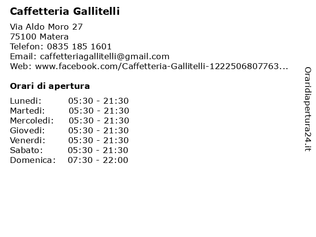 Caffetteria Gallitelli a Matera: indirizzo e orari di apertura