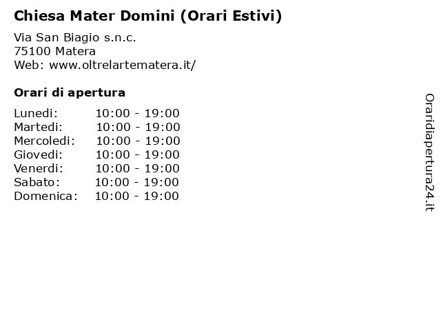 Chiesa Mater Domini (Orari Estivi) a Matera: indirizzo e orari di apertura