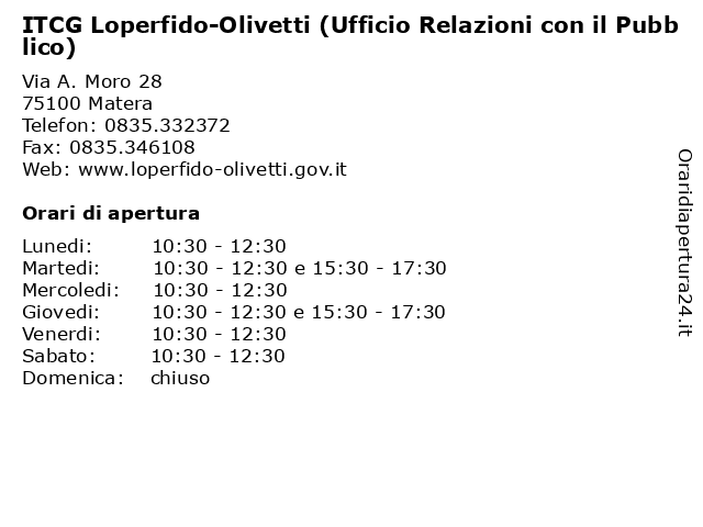 ITCG Loperfido-Olivetti (Ufficio Relazioni con il Pubblico) a Matera: indirizzo e orari di apertura