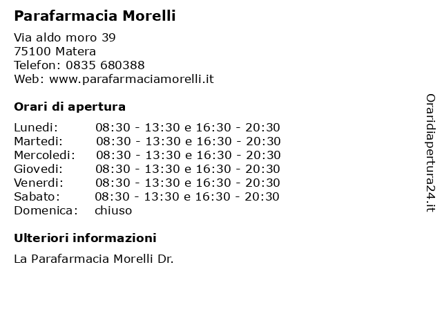 Parafarmacia Morelli a Matera: indirizzo e orari di apertura