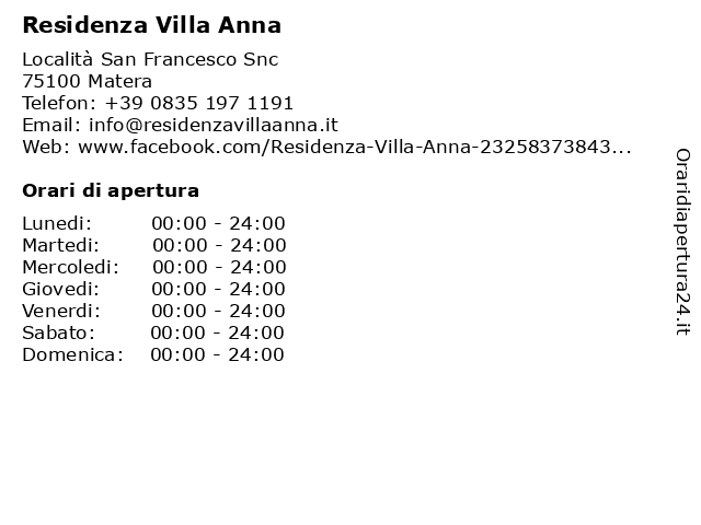 Residenza Villa Anna a Matera: indirizzo e orari di apertura