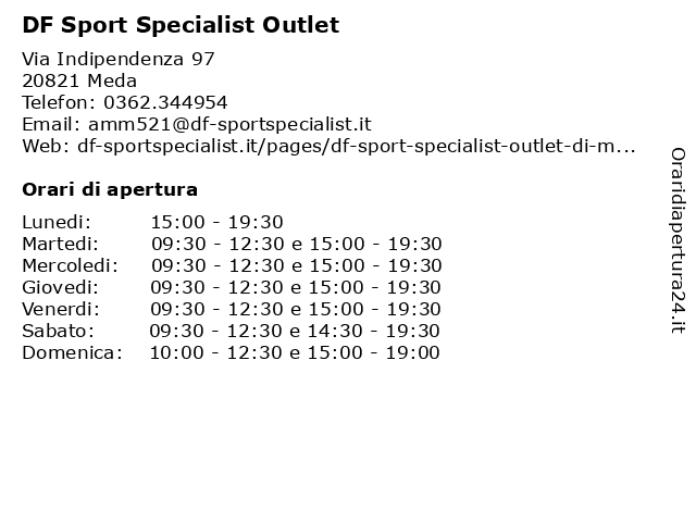ᐅ Orari di apertura „DF Sport Specialist“ Via Indipendenza