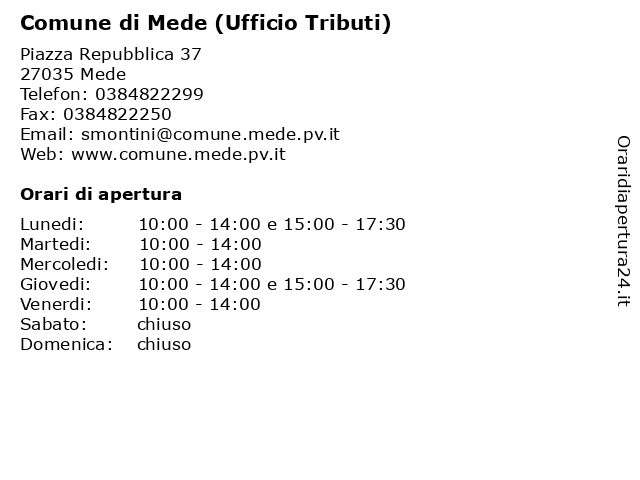Comune di Mede (Ufficio Tributi) a Mede: indirizzo e orari di apertura