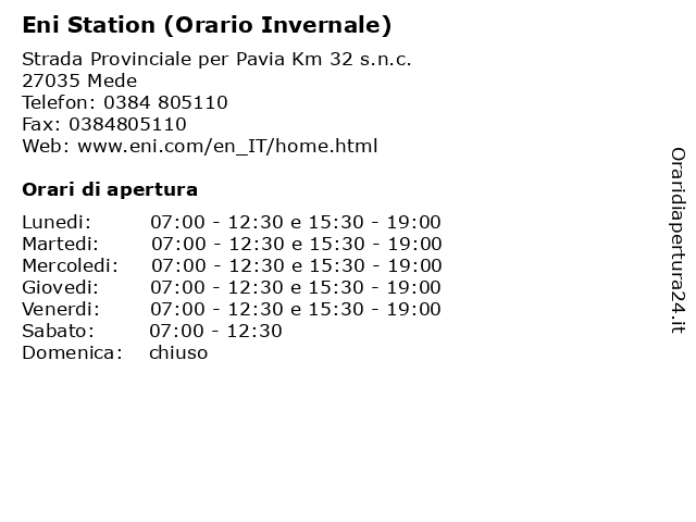 Eni Station (Orario Invernale) a Mede: indirizzo e orari di apertura