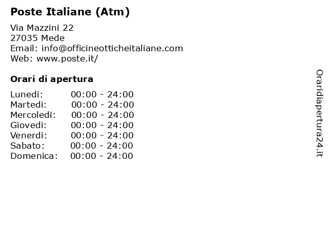 Poste Italiane (Atm) a Mede: indirizzo e orari di apertura