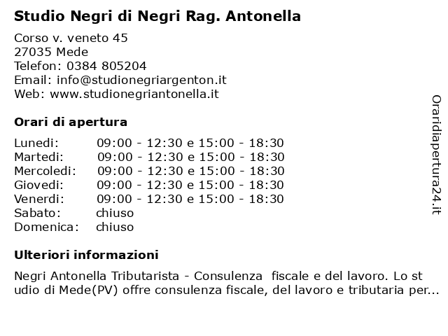 Studio Negri di Negri Rag. Antonella a Mede: indirizzo e orari di apertura