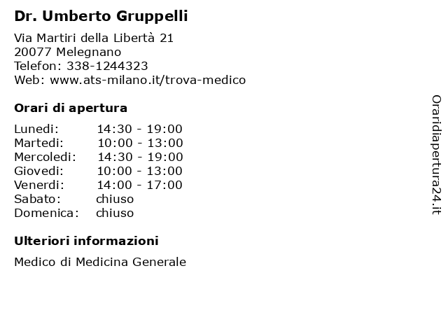 Ambulatorio Medico (Dr. Gruppelli) a Mediglia: indirizzo e orari di apertura
