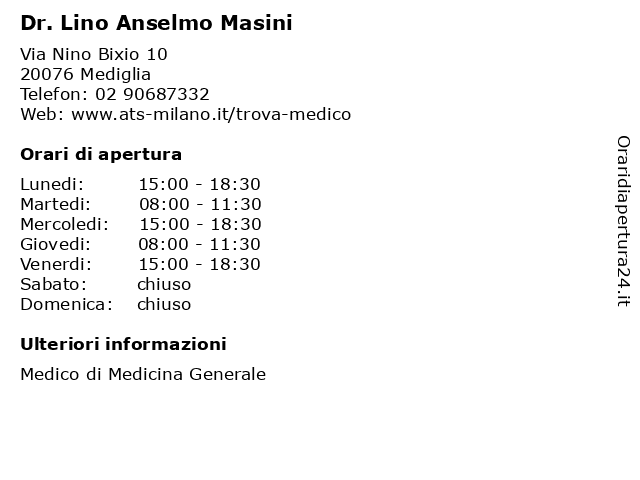 Ambulatorio Medico (Dr. Masini) a Mediglia: indirizzo e orari di apertura