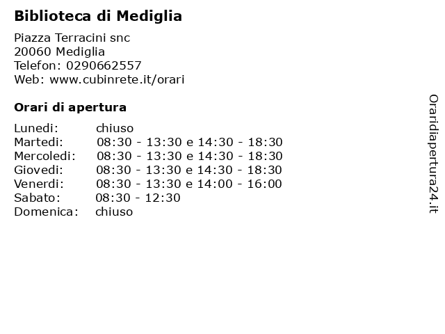 Biblioteca di Mediglia a Mediglia: indirizzo e orari di apertura