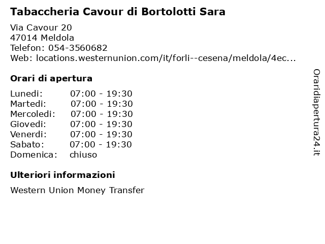 Tabaccheria Cavour di Bortolotti Sara a Meldola: indirizzo e orari di apertura