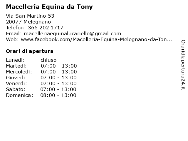 Macelleria Equina da Tony a Melegnano: indirizzo e orari di apertura