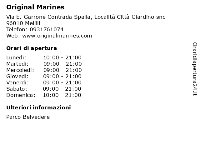Original Marines a Melilli: indirizzo e orari di apertura
