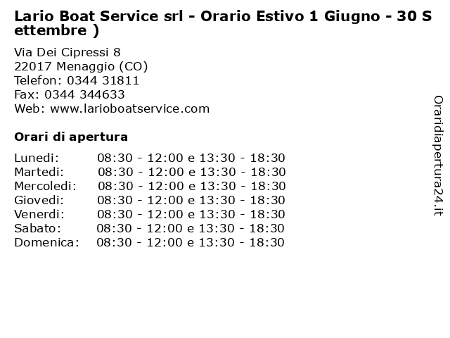Lario Boat Service srl - Orario Estivo 1 Giugno - 30 Settembre ) a Menaggio (CO): indirizzo e orari di apertura