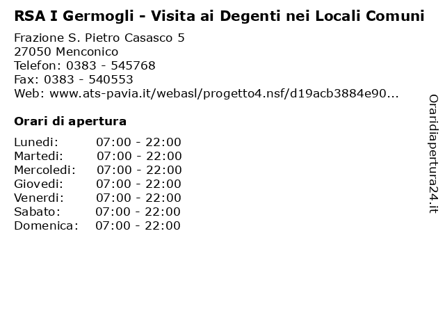 RSA I Germogli - Visita ai Degenti nei Locali Comuni a Menconico: indirizzo e orari di apertura