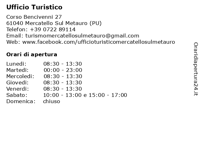 Ufficio Turistico a Mercatello Sul Metauro (PU): indirizzo e orari di apertura