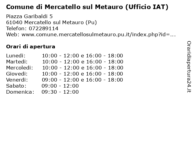 Comune di Mercatello sul Metauro (Ufficio IAT) a Mercatello sul Metauro (Pu): indirizzo e orari di apertura