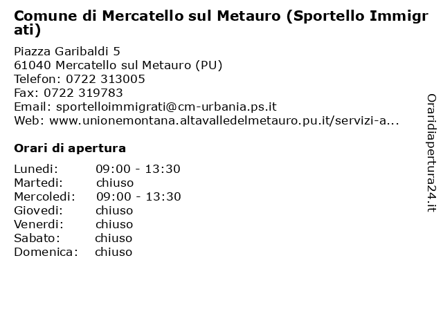 Comune di Mercatello sul Metauro a Mercatello sul Metauro (Pu): indirizzo e orari di apertura