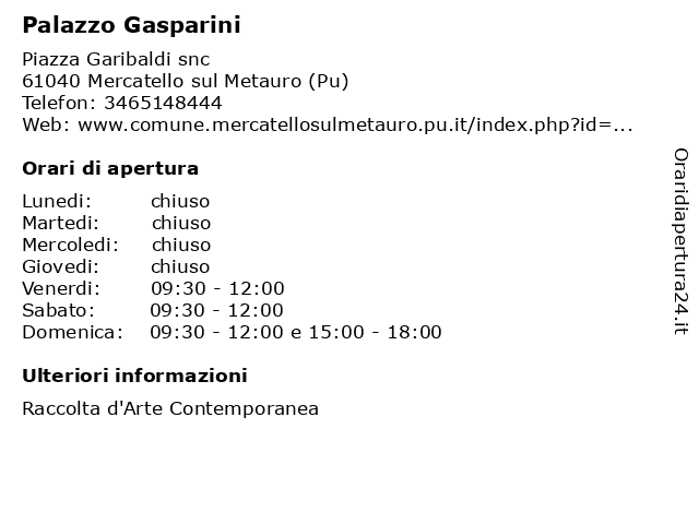 Palazzo Gasparini a Mercatello sul Metauro (Pu): indirizzo e orari di apertura