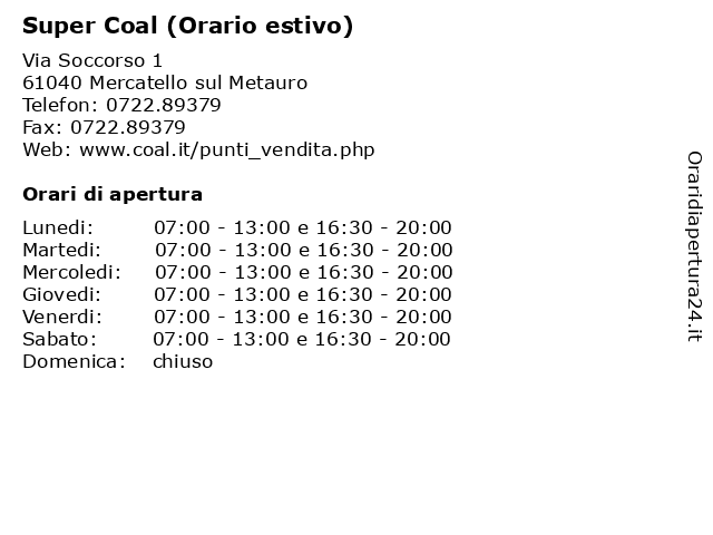 Super Coal (Orario estivo) a Mercatello sul Metauro: indirizzo e orari di apertura