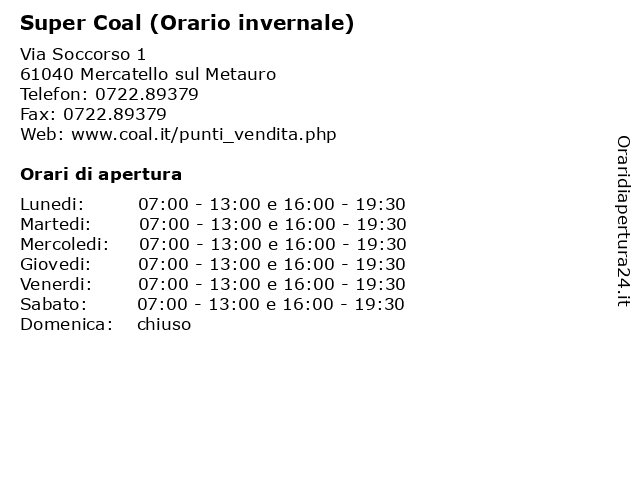 Super Coal (Orario invernale) a Mercatello sul Metauro: indirizzo e orari di apertura