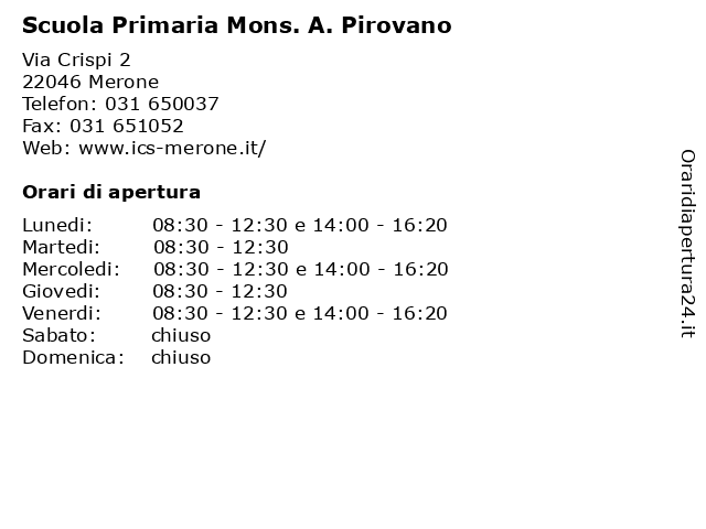 Scuola Primaria Mons. A. Pirovano a Merone: indirizzo e orari di apertura