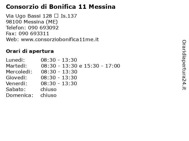 Consorzio di Bonifica 11 Messina a Messina (ME): indirizzo e orari di apertura