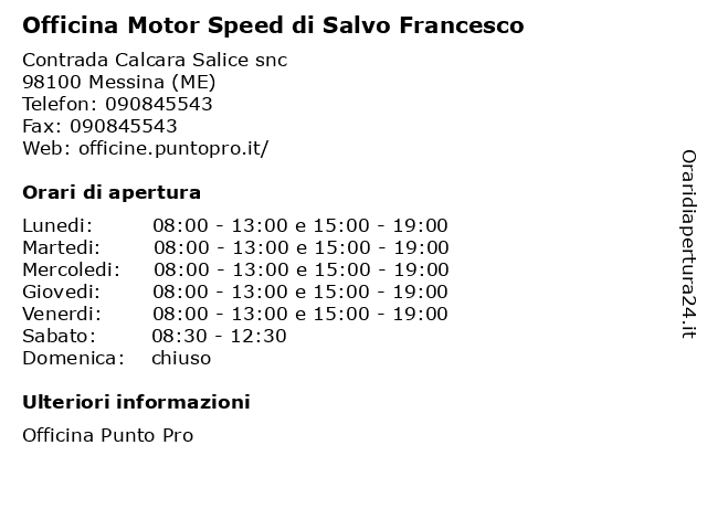 Officina Motor Speed di Salvo Francesco a Messina (ME): indirizzo e orari di apertura