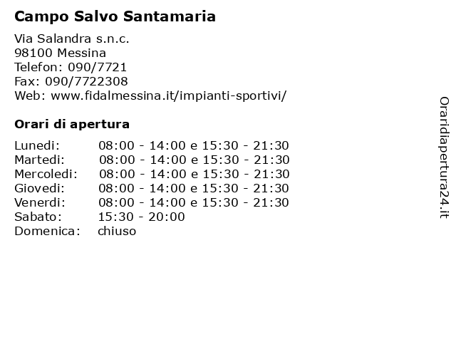 Campo Salvo Santamaria a Messina: indirizzo e orari di apertura