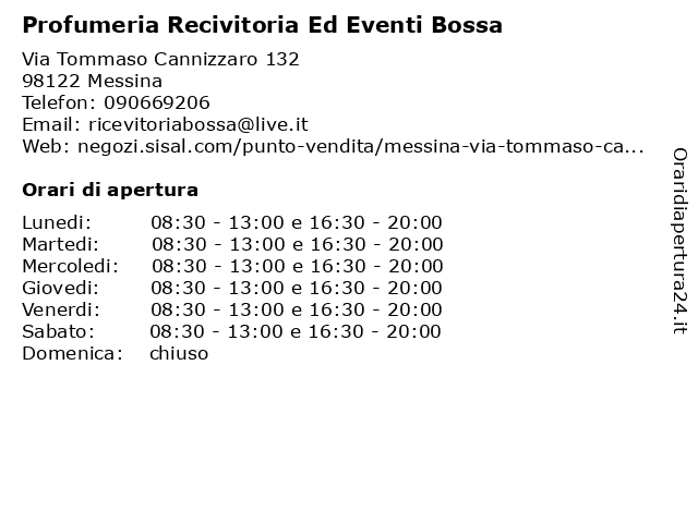 Profumeria Recivitoria Ed Eventi Bossa a Messina: indirizzo e orari di apertura