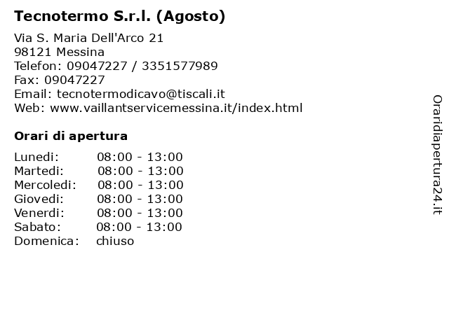 Tecnotermo S.r.l. (Agosto) a Messina: indirizzo e orari di apertura