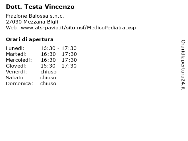 Dott. Testa Vincenzo a Mezzana Bigli: indirizzo e orari di apertura