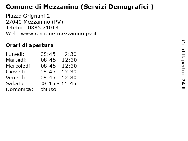 Comune di Mezzanino (Servizi Demografici ) a Mezzanino (PV): indirizzo e orari di apertura