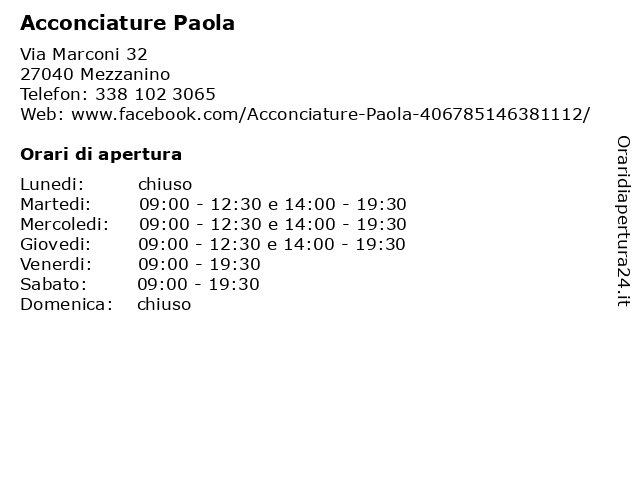 Acconciature Paola a Mezzanino: indirizzo e orari di apertura