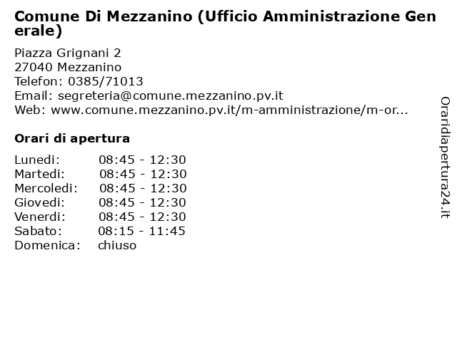 Comune Di Mezzanino (Ufficio Amministrazione Generale) a Mezzanino: indirizzo e orari di apertura