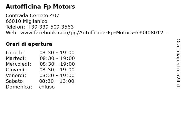 Autofficina Fp Motors a Miglianico: indirizzo e orari di apertura