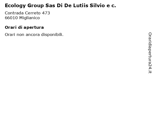 Ecology Group Sas Di De Lutiis Silvio e c. a Miglianico: indirizzo e orari di apertura