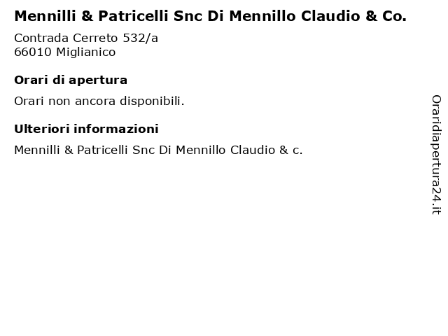 Mennilli & Patricelli Snc Di Mennillo Claudio & Co. a Miglianico: indirizzo e orari di apertura