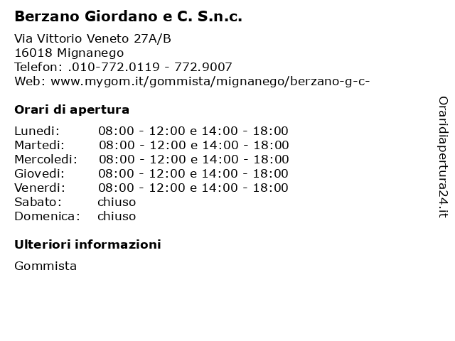 Berzano Giordano e C. S.n.c. a Mignanego: indirizzo e orari di apertura
