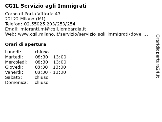 CGIL Servizio agli Immigrati a Milano (MI): indirizzo e orari di apertura