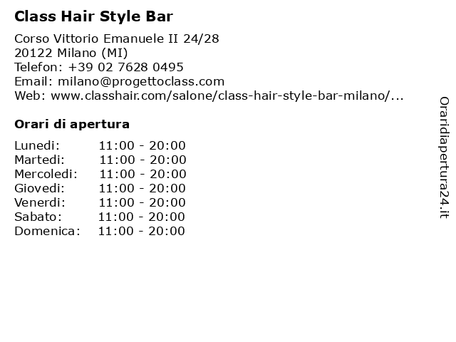 ᐅ Orari di apertura „Class Hair Style Bar“ | Corso Vittorio Emanuele II