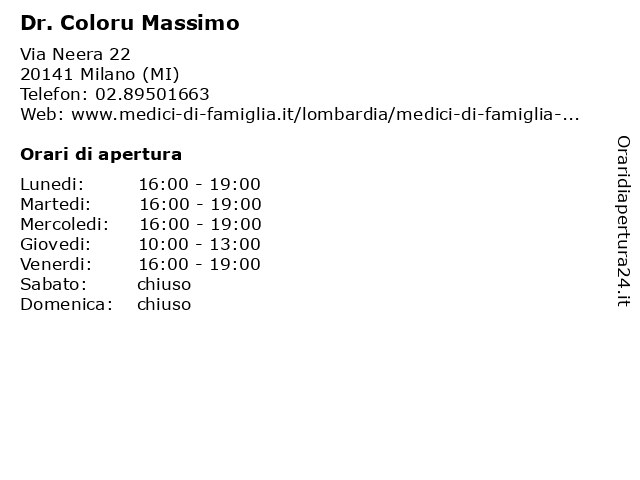 Dr. Coloru Massimo a Milano (MI): indirizzo e orari di apertura