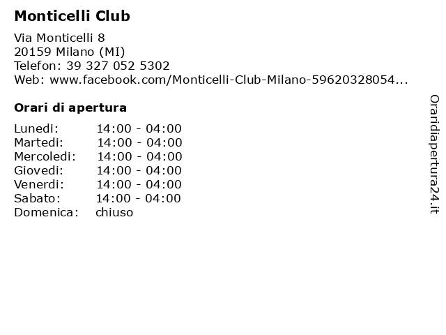 Monticelli Club a Milano (MI): indirizzo e orari di apertura
